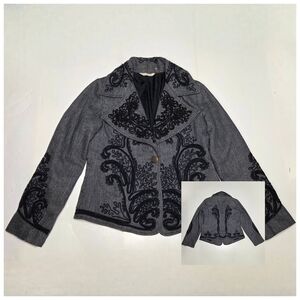 Soft Surroundings Embroidered Wool Blazer Jacket Victorian Romantic Herringbone